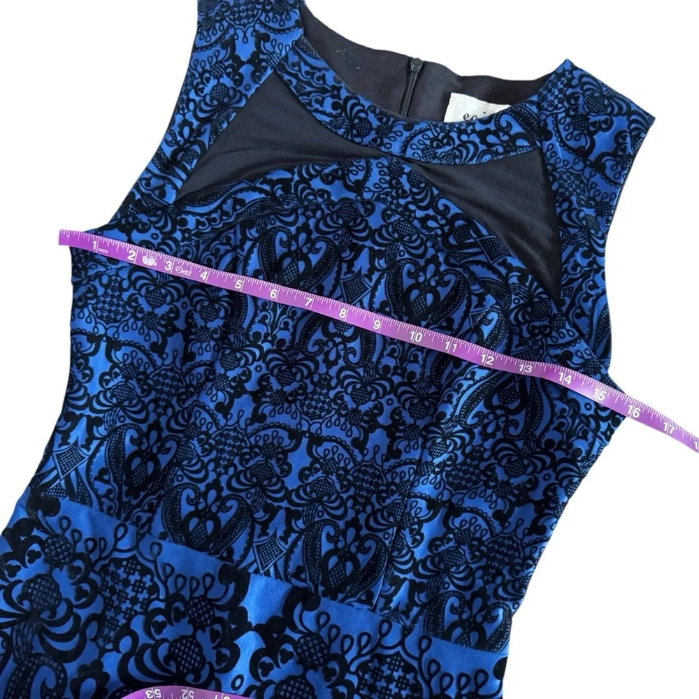 eci‎ Y2K velvet burnout blue black Sleeveless midi Dress elegant sheath goth